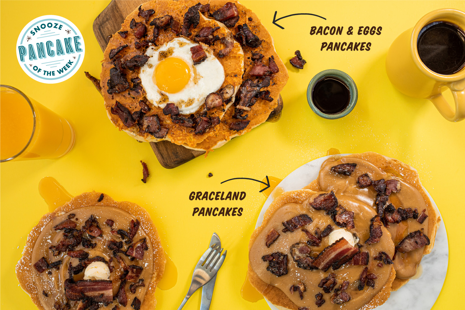 Snooze's Bacon Pancakes of the Week Including Bacon & Eggs + Graceland Pancakes